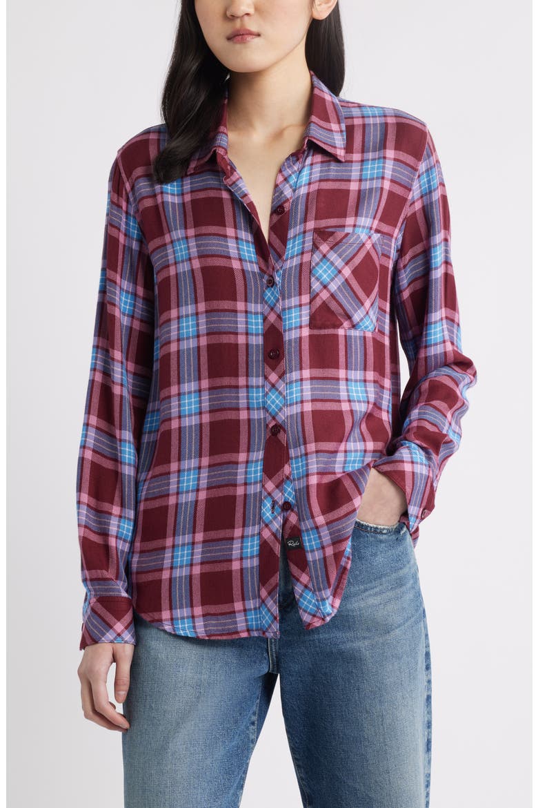 Hunter Plaid Button-Up Shirt, Main, color, MERLOT SKY BLUSH