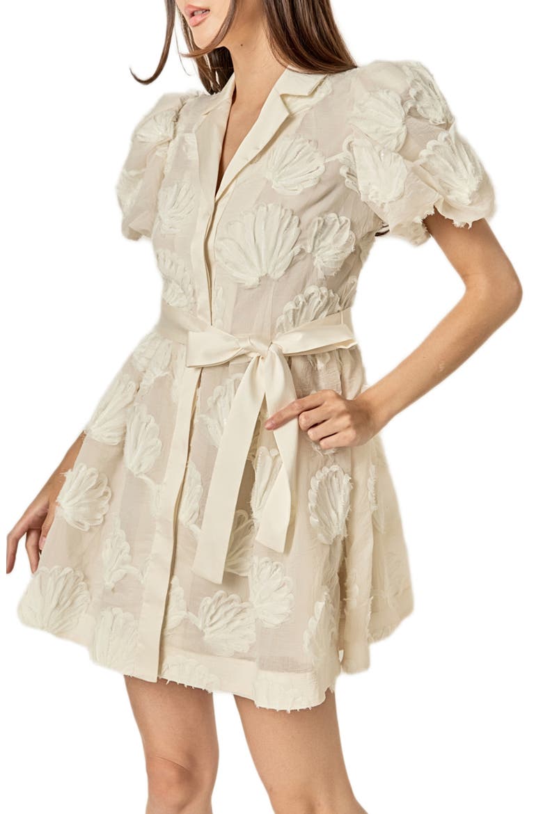Shell Puff Sleeve Tie Waist Minidress, Alternate, color, OFF WHITE