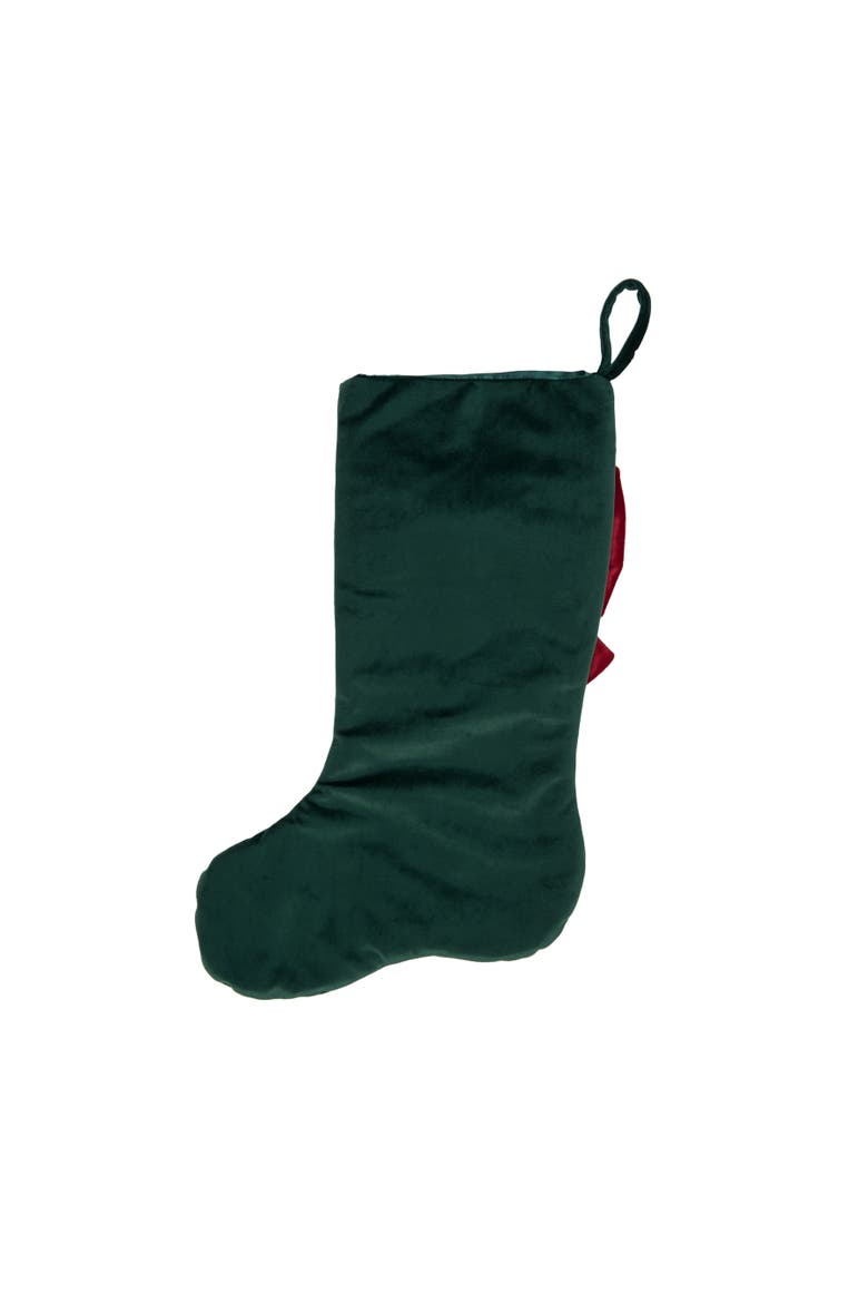 Fancy Red Bow on Floral Botanical Christmas Stocking, Alternate, color, Green