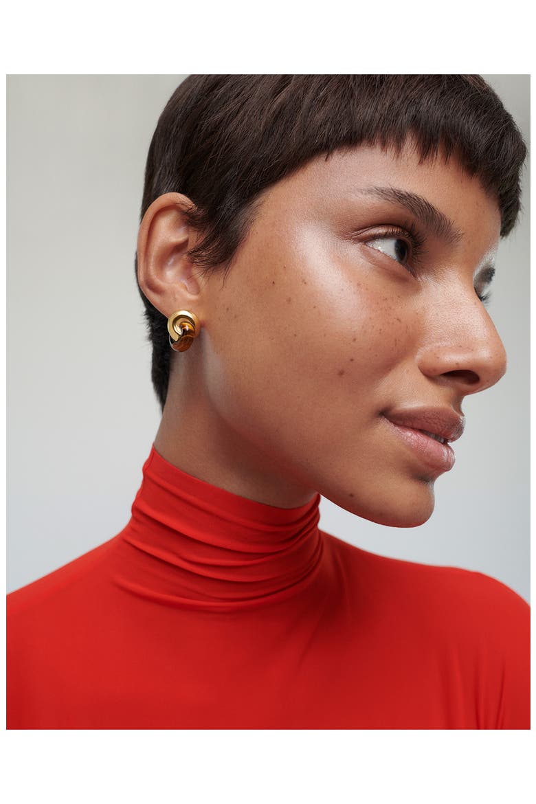 x Kate Young Tiger's Eye Link Stud Earrings, Alternate, color, 18K GOLD VERMEIL