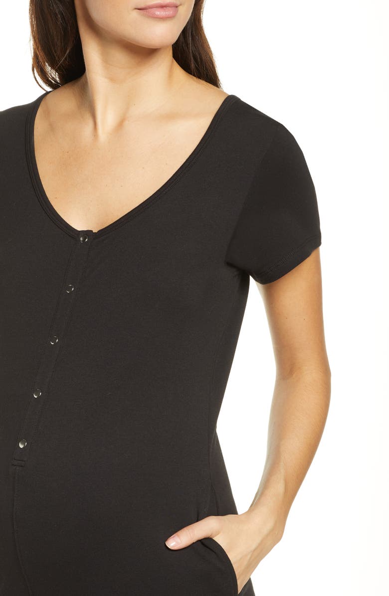 Belabumbum Short Sleeve Nursing/Maternity Romper, Alternate, color, 