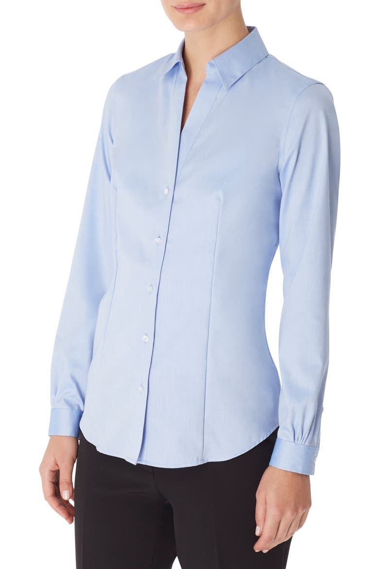 Solid Button-Up Cotton Shirt, Main, color, BLUE