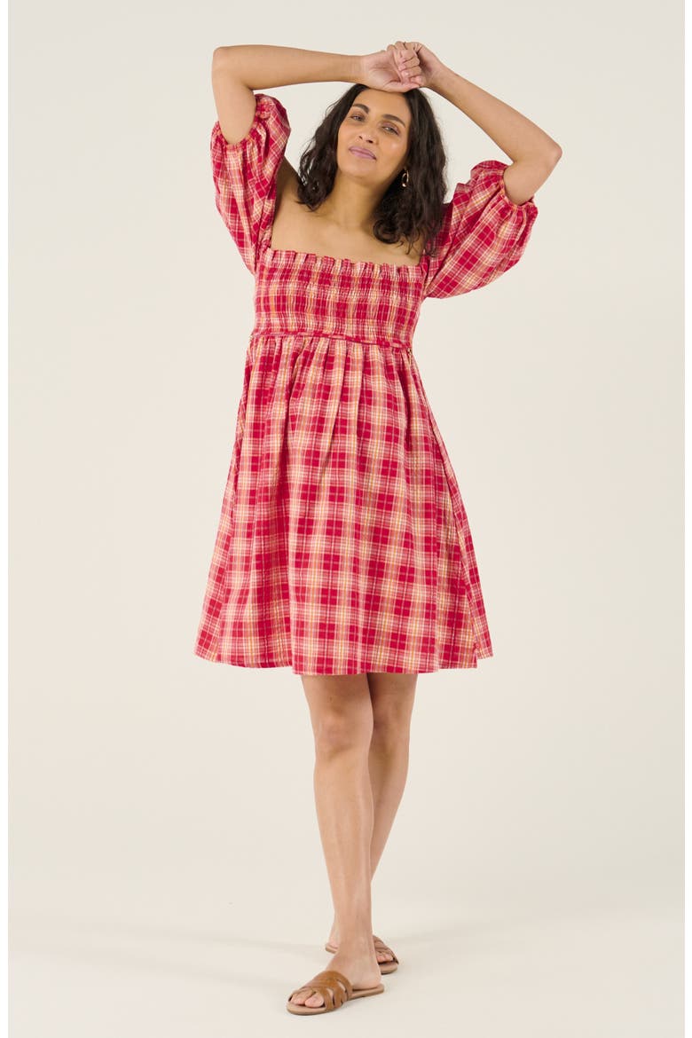 Maternity and Nursing Short Smock checked dress Melissa, Alternate, color, Raspberry