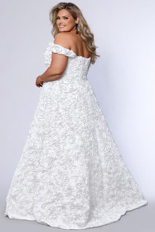 Sydney's Closet Off-the-shoudler A-line Plus Size Evening Gown In White