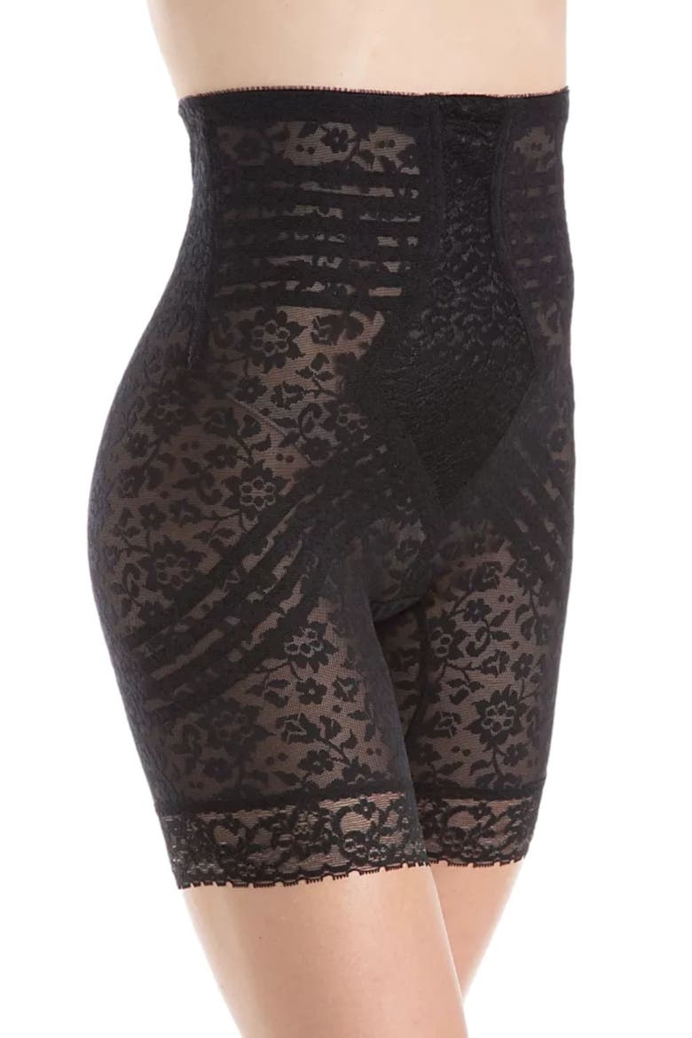 Extra Firm No Roll High Waist Lace Thigh Slimmer, Alternate, color, Black