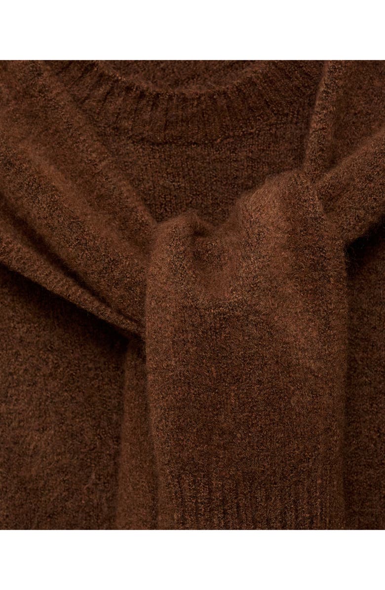 MANGO Leire Tie Neck Sweater, Alternate, color, Brown