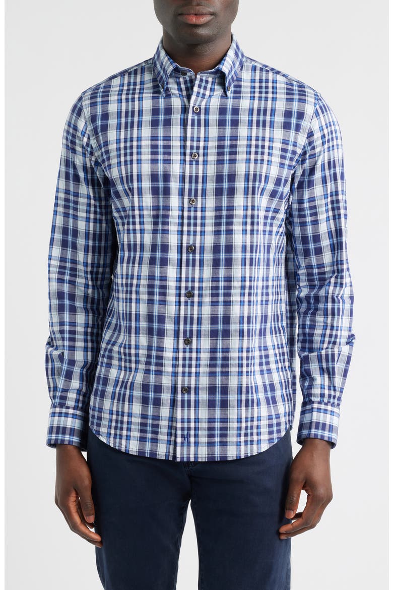 Brentford Plaid Button-Down Shirt, Main, color, NAVY