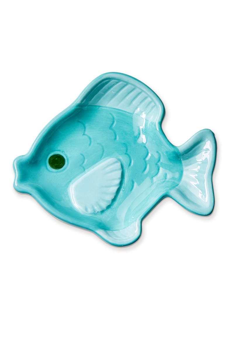 Fish Trinket Dish Teal Earthenware Summer, Main, color, Blue