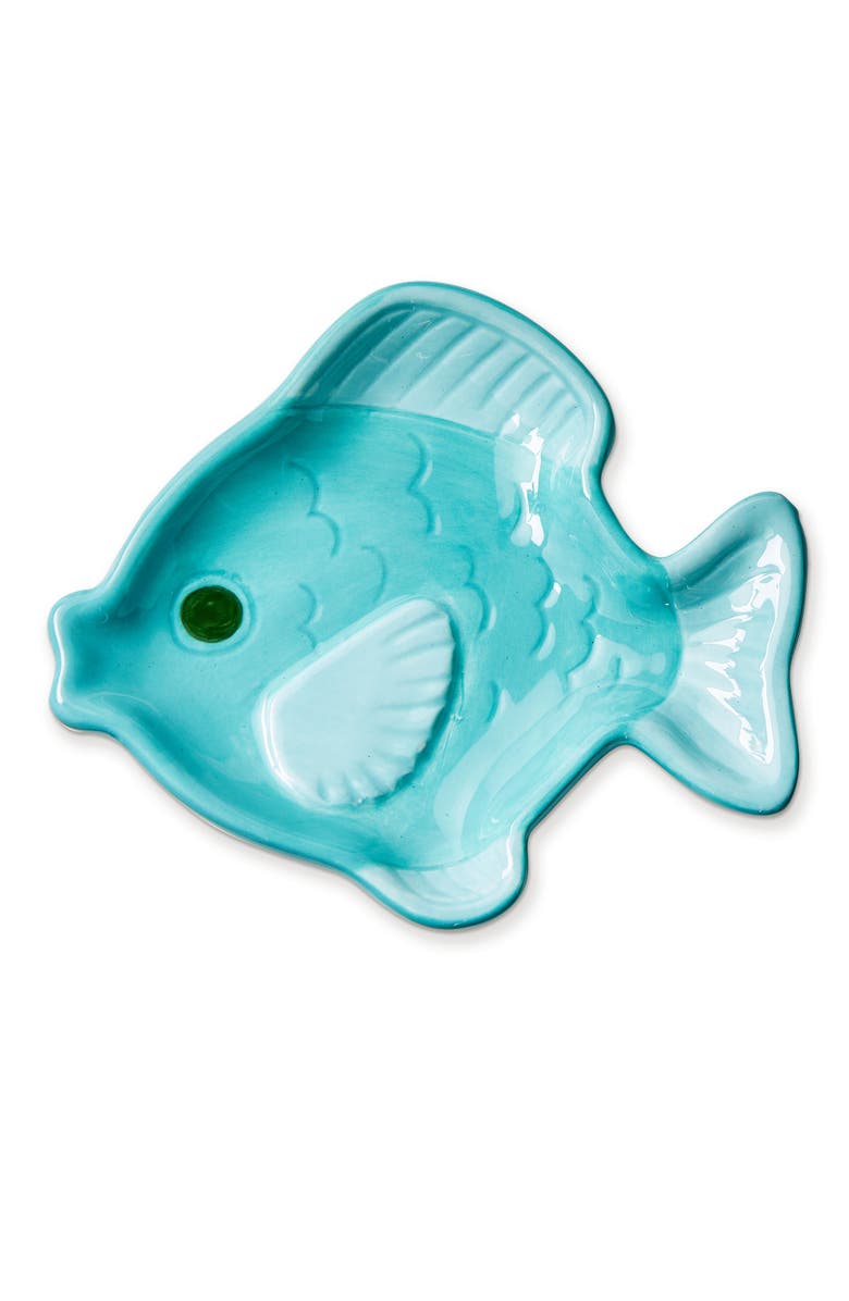 tag Fish Trinket Dish Teal Earthenware Summer, Main, color, Blue