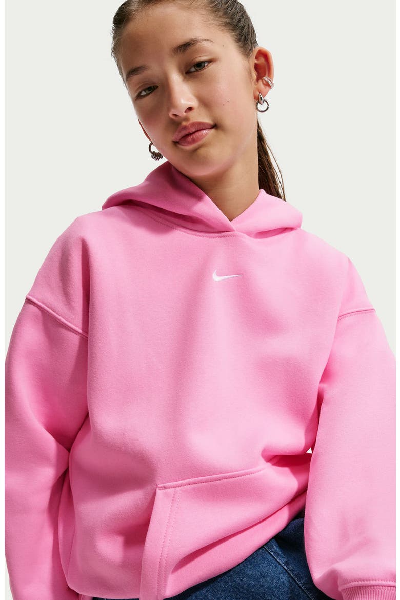 Kids' Sportswear Studio Oversize Fleece Hoodie, Alternate, color, 621 PNKRIS/WHITE