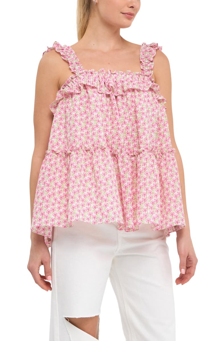 Free the Roses Floral Ruffle Flounce Tank, Alternate, color, Pink