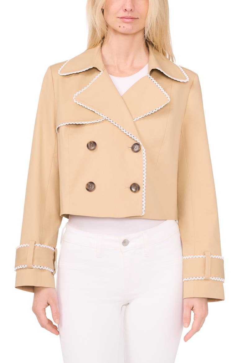 Scallop Double Breasted Crop Trench Coat, Alternate, color, HAZELNUT