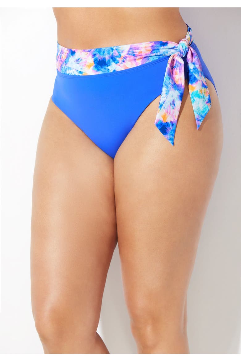 Shirred High Waist Bikini Bottom, Alternate, color, Electric Iris Tie Dye