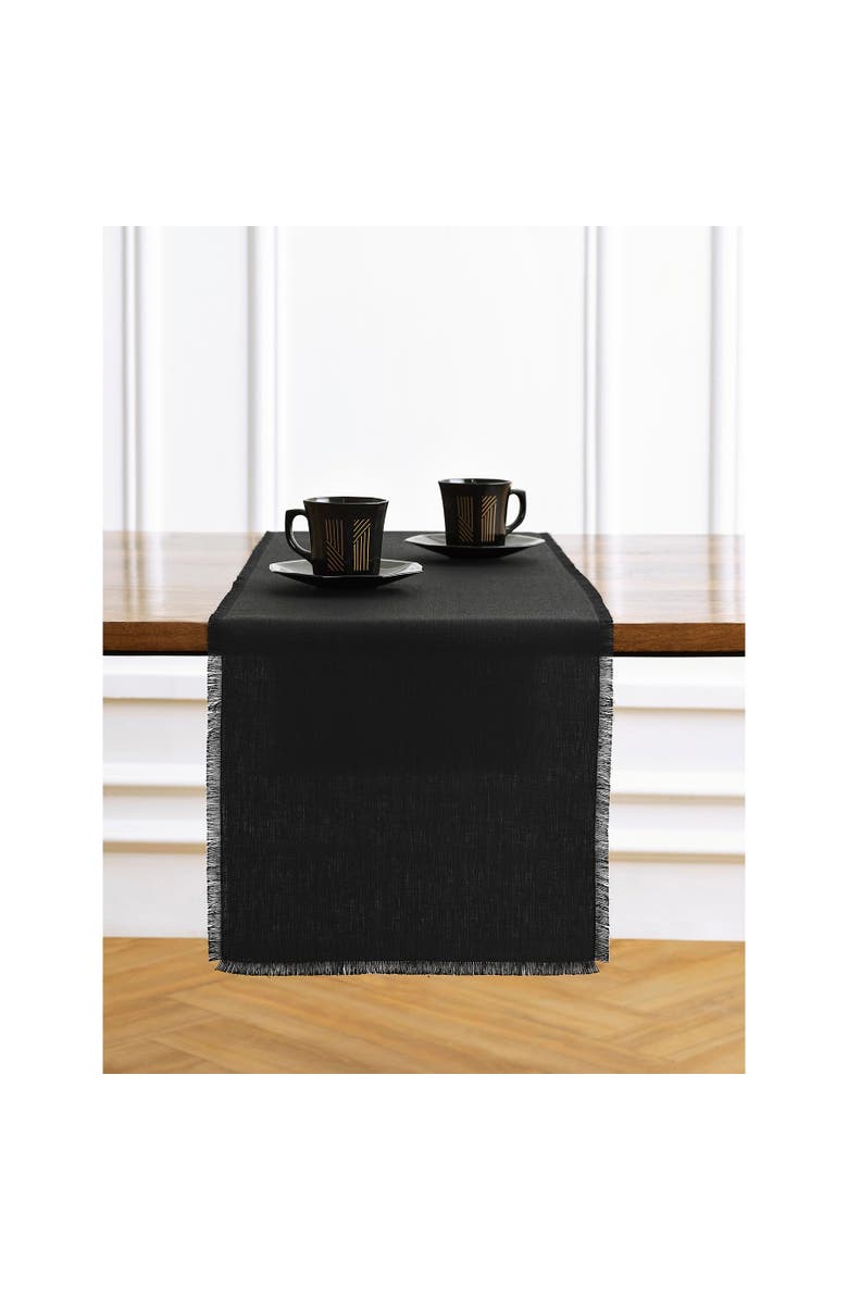 Solino Home Linen Table Runner - Fringe, Alternate, color, Black