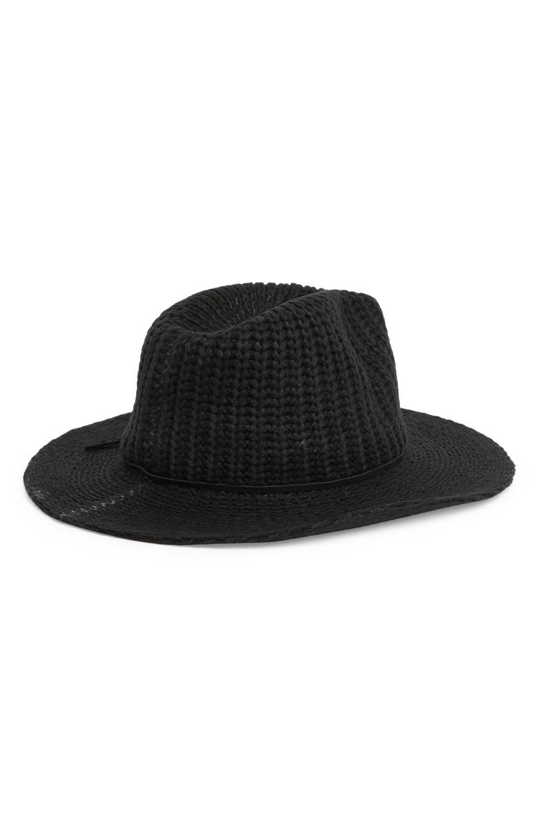 Nine West Rib Knit Panama Hat, Alternate, color, Black