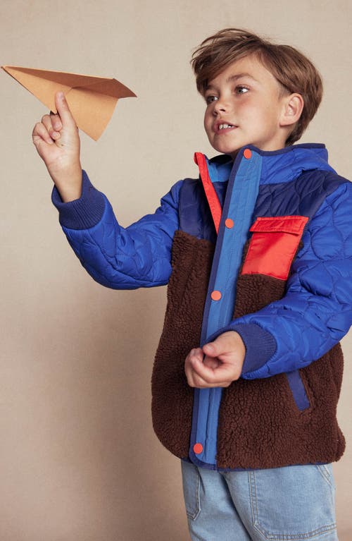 Mini Boden Kids' Colorblock Mixed Media Hooded Jacket In Multi