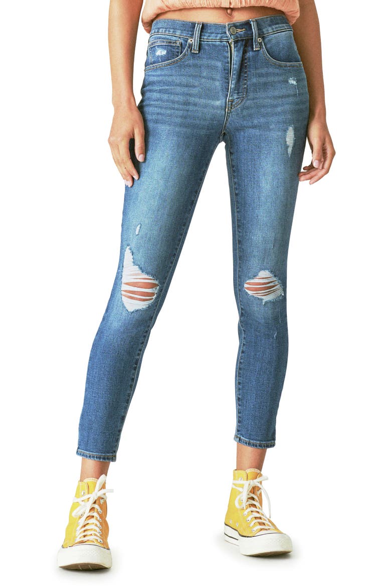 Bridgette Distressed High Waist Ankle Crop Skinny Jeans, Main, color, FINCHLEY ROAD