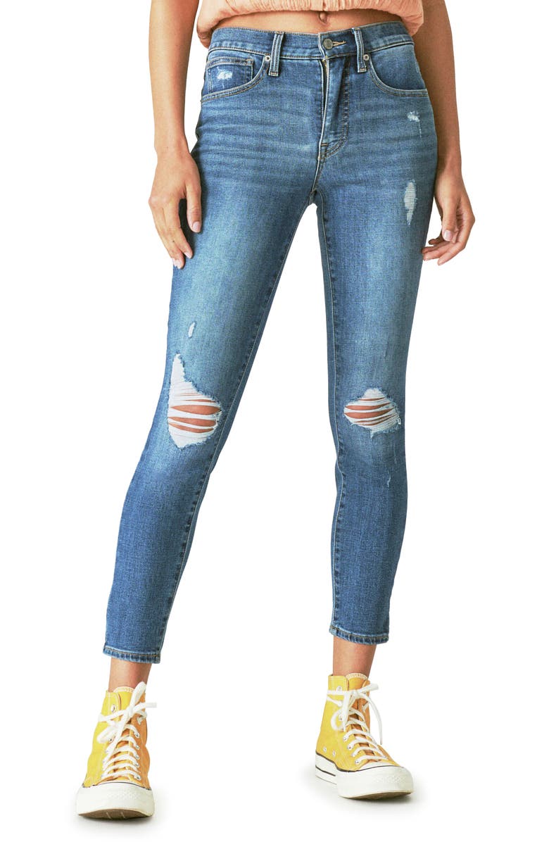 Lucky Brand Bridgette Distressed High Waist Ankle Crop Skinny Jeans, Main, color, Finchley Road