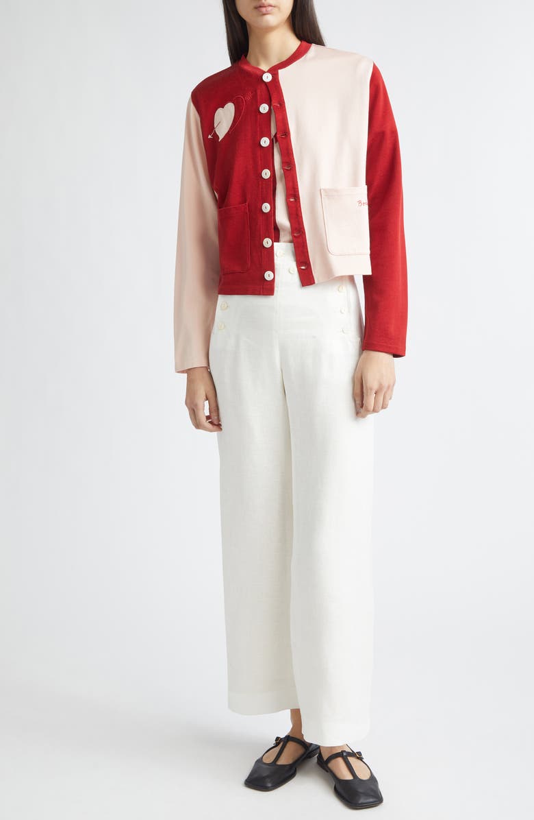 Bode Wonderland Colorblock Cardigan, Alternate, color, Red Pink