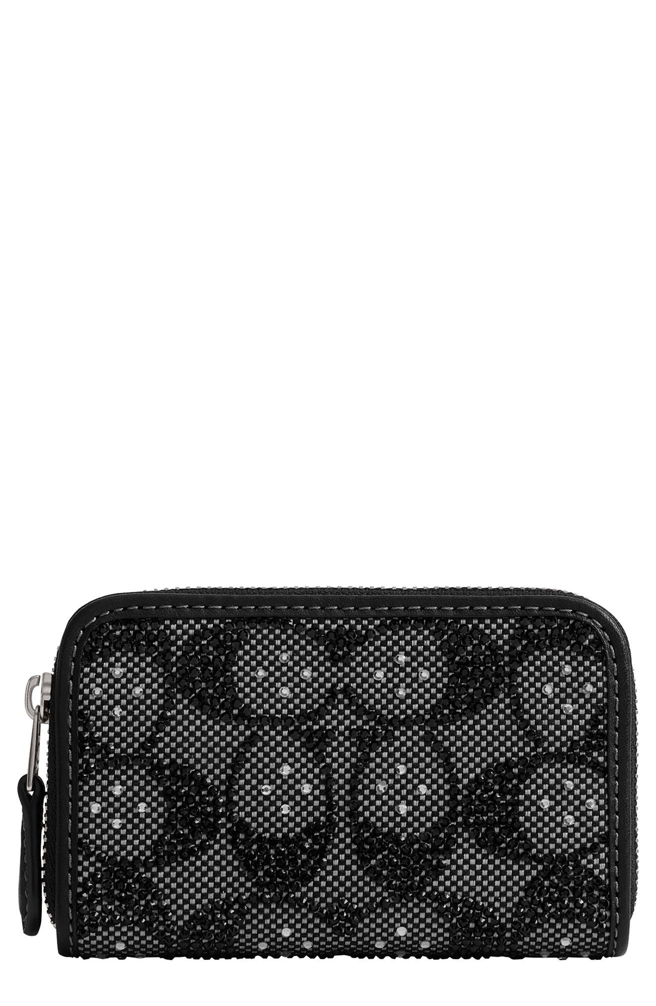 Small Crystal Signature Logo Jacquard Zip Around Card Holder