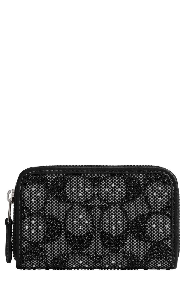 COACH Small Crystal Signature Logo Jacquard Zip Around Card Holder, Main, color, 