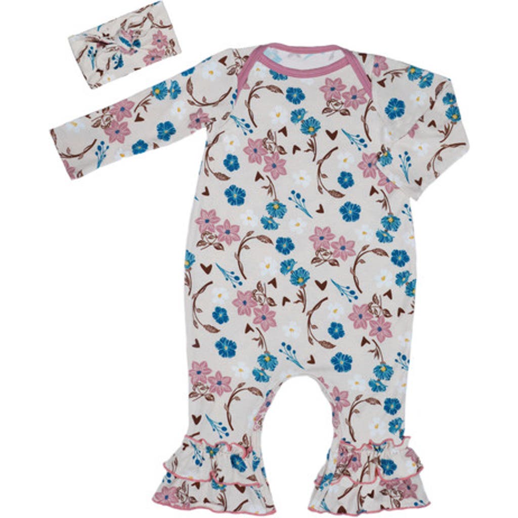 Everly Grey Ruffle Romper & Head Wrap Set In Multi