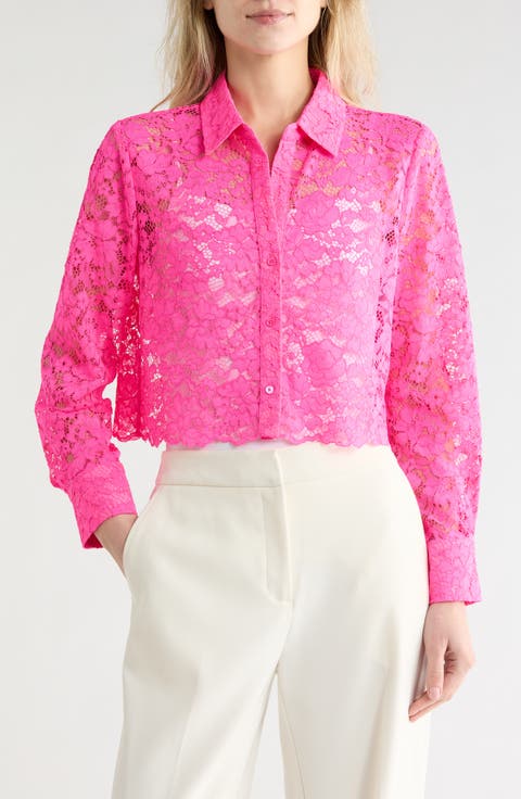 Akemi Lace Crop Button-Up Shirt