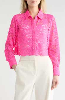 L'AGENCE Akemi Lace Crop Button-Up Shirt