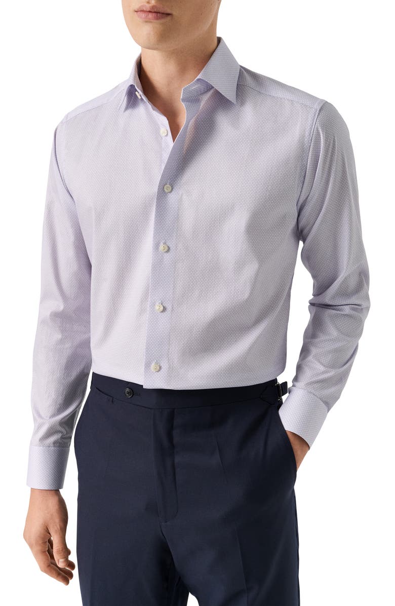 Eton Slim Fit Geometric Pattern Cotton Dress Shirt, Main, color, Light Purple