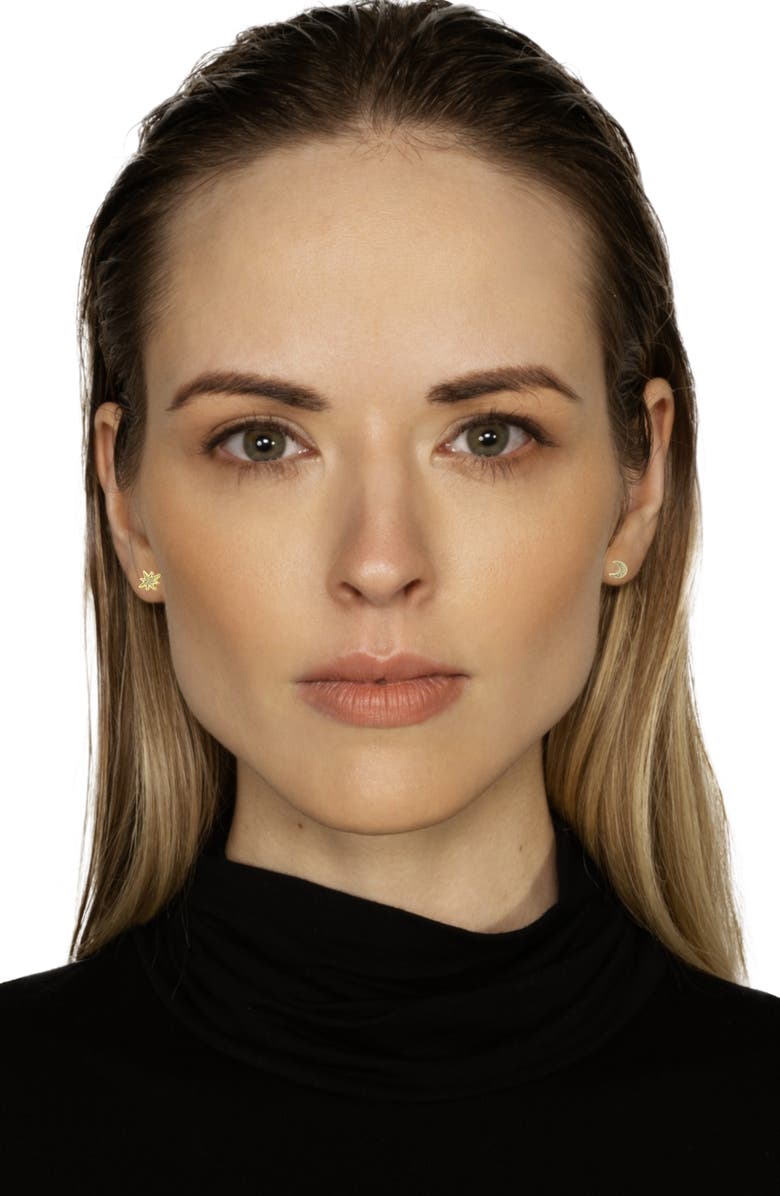 Covet Moon and Star CZ Pavé Stud Earrings, Alternate, color, Gold