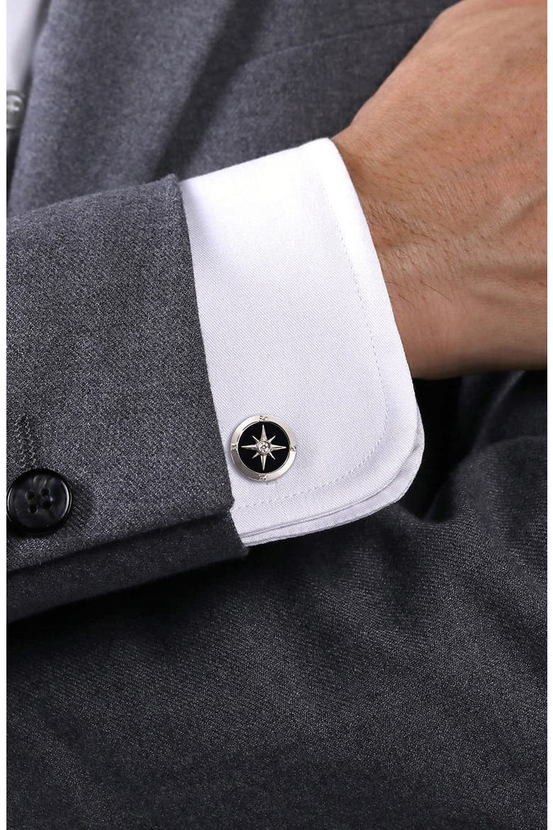 Men's Polaris Sterling Silver Onyx & Diamond Cufflinks, Alternate, color, STERLING SILVER/ ONYX