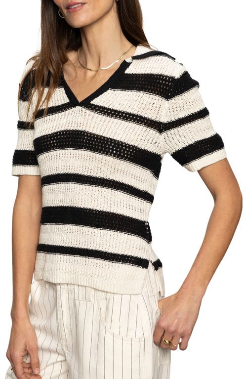Sanctuary Stripe Cotton Polo Sweater In Black Chalk