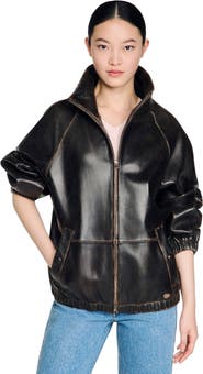 SANDRO Distressed leather jacket