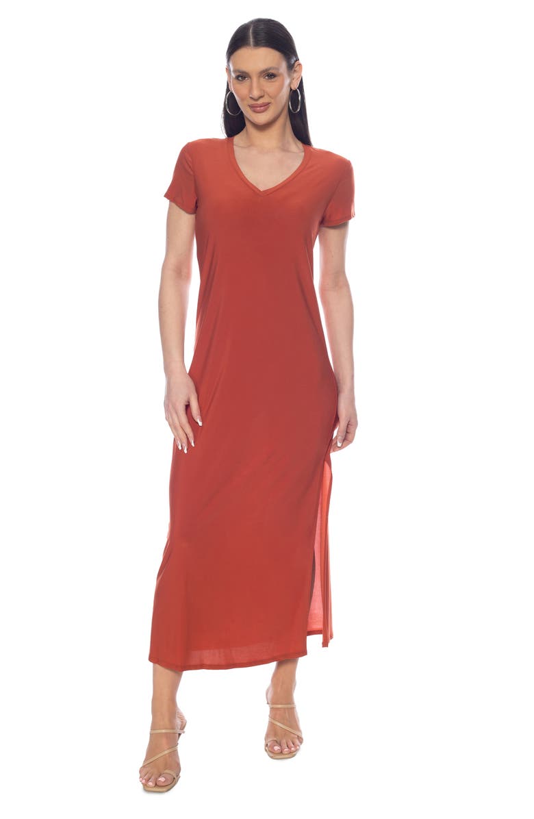 TASH AND SOPHIE Ity V-Neck Midi Dress, Alternate, color, Rust
