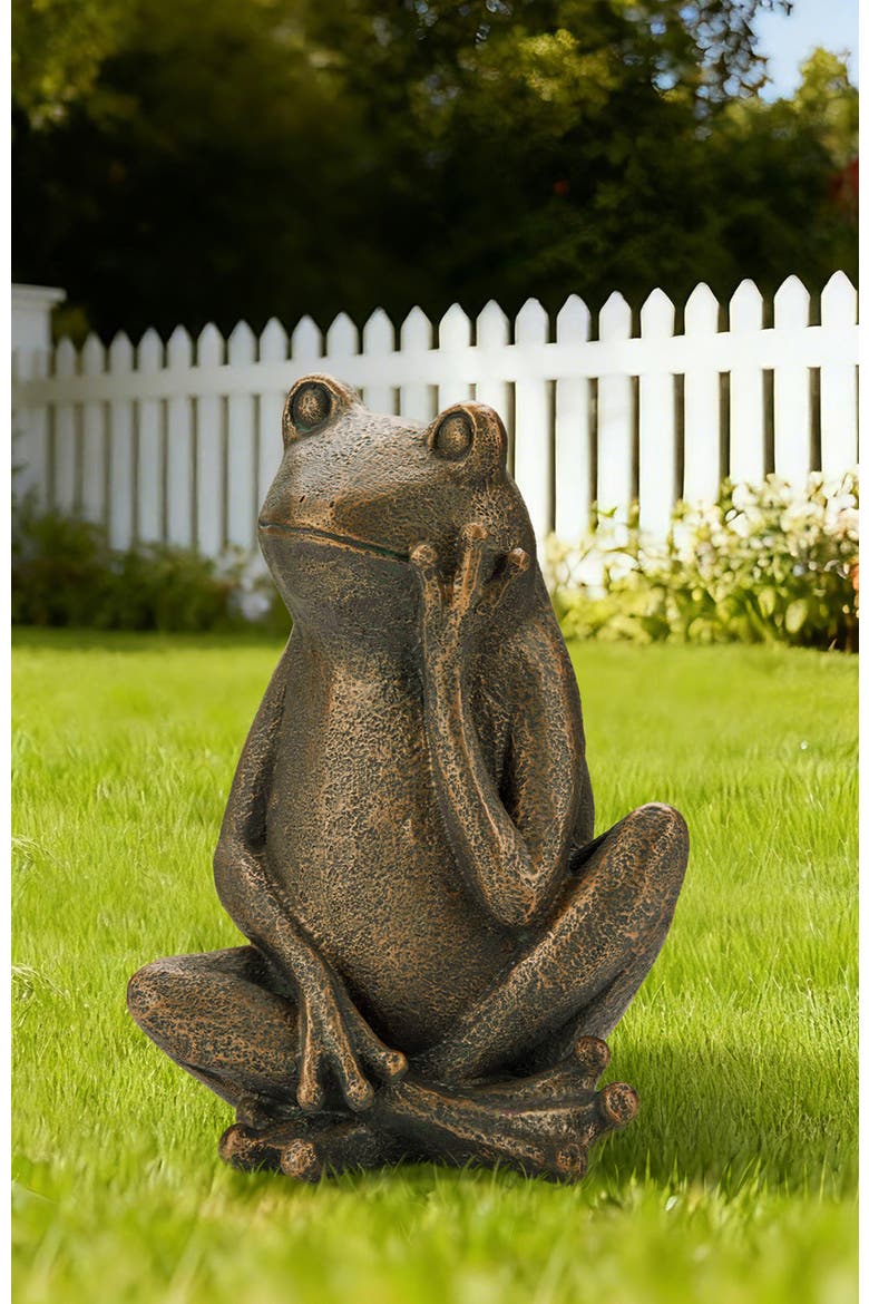 12"H Resin Bronze Sitting Frog Statue, Alternate, color, Brown