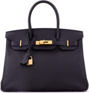 Pre-Owned Hermes Birkin Handbag Black Epsom with Gold Hardware 30