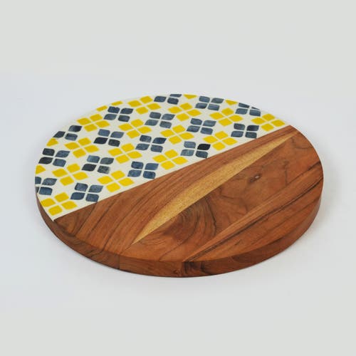 Mela Artisans Marigold Mosaic Acacia Wood Inlay Serve Board In Brown