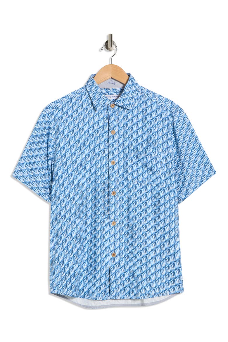 Geometric Twist Short Sleeve Silk Button-Up Shirt, Alternate, color, DEEP DEPTHS