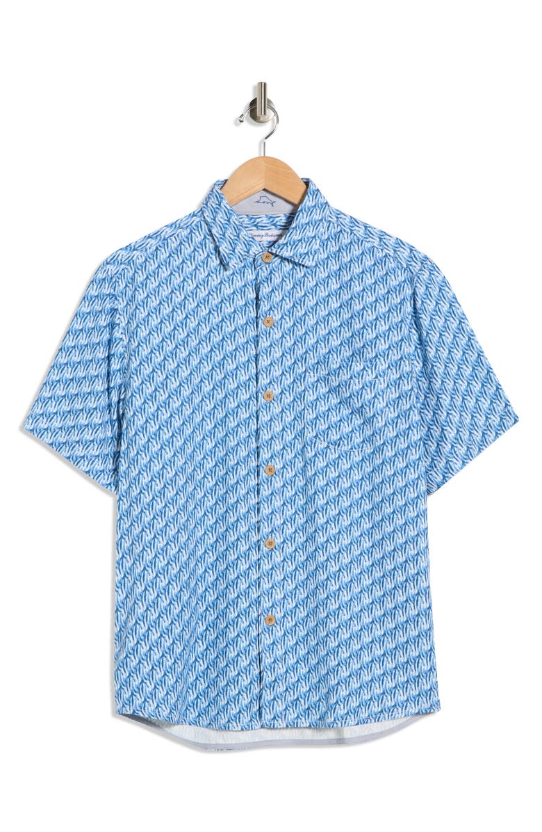 Tommy Bahama Geometric Twist Short Sleeve Silk Button-Up Shirt, Main, color, Deep Depths