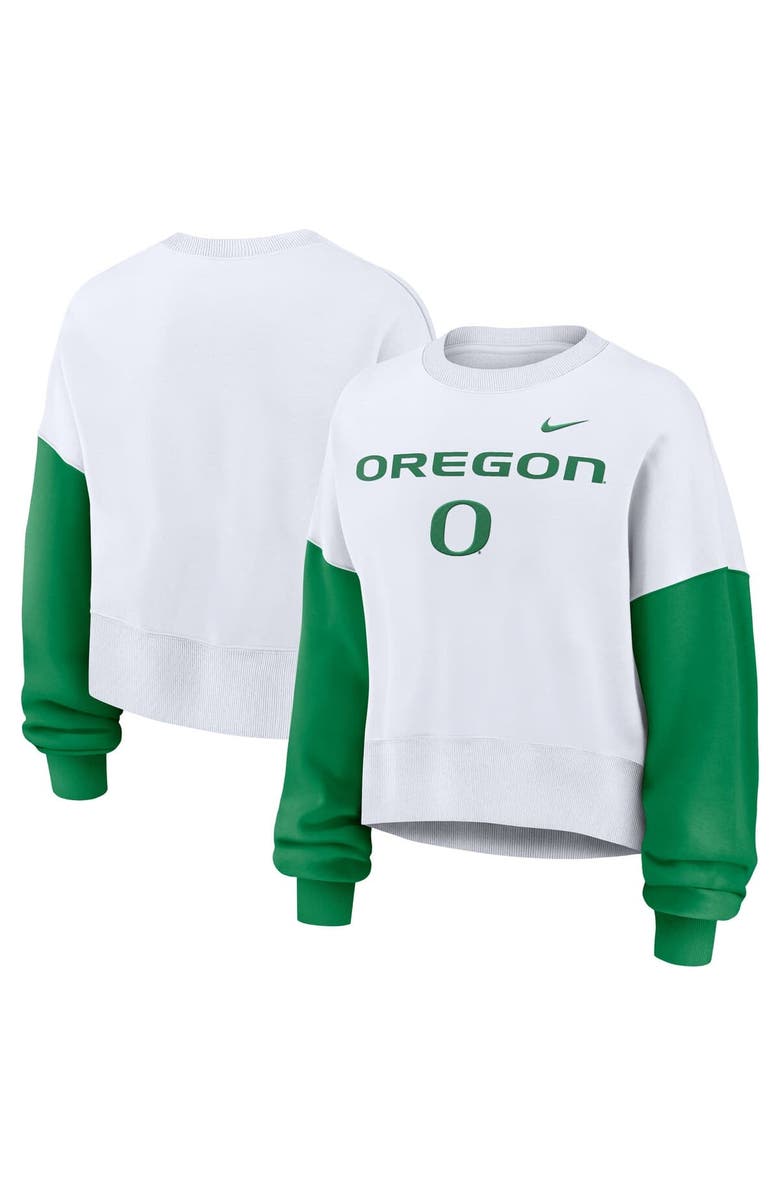 Nike Women's Nike White Oregon Ducks Oversized Color-Block Pullover Sweatshirt, Main, color,