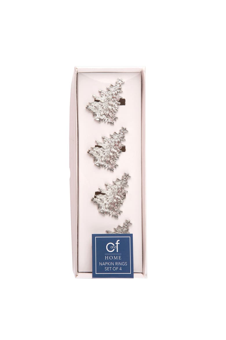 Silver Christmas Tree Set of 4 Zinc Alloy Standard Cloth Napkin Rings, Alternate, color, Silver