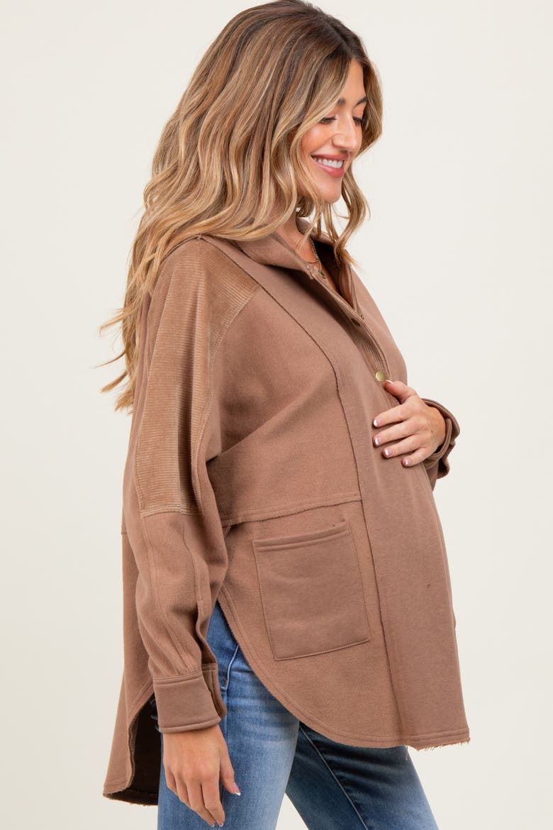 Corduroy Contrast Oversized Hoodie, Alternate, color, Mocha