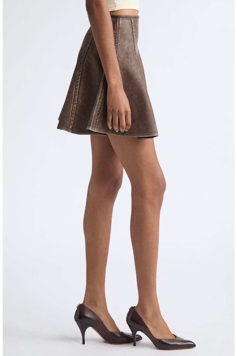 Erina Flared Faux Leather Miniskirt, Alternate, color, CHOCOLATE