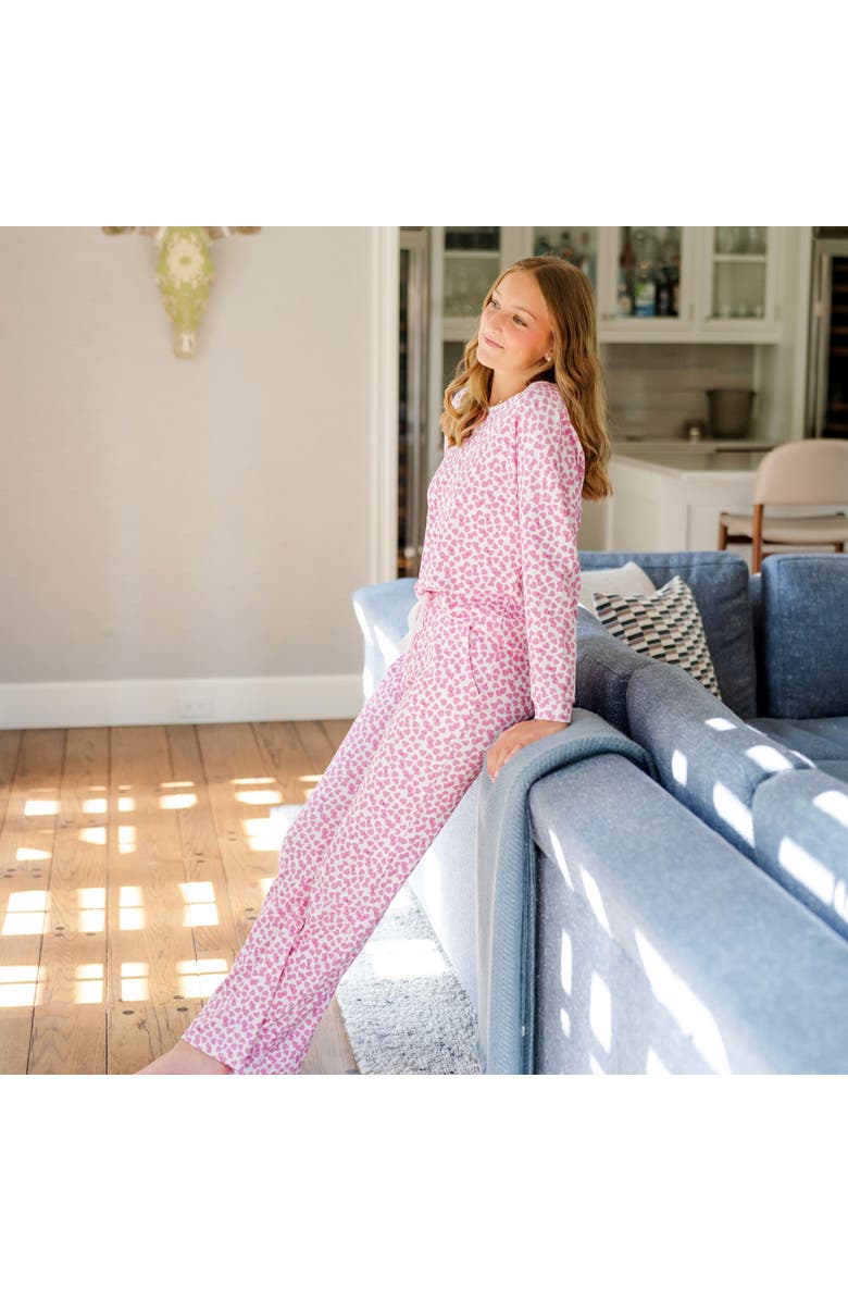Lila and Hayes Audrey Women's Pajama Longsleeve Top Pants Set, Alternate, color, Confetti Hearts Pink