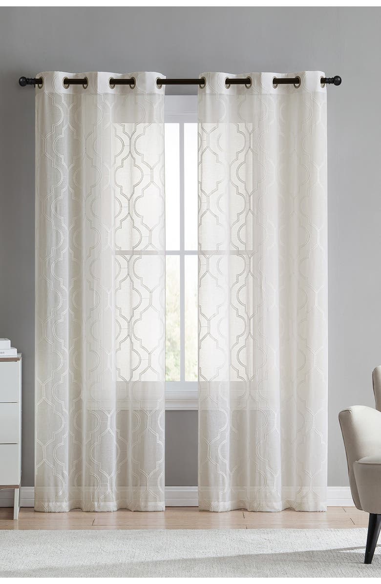 VCNY HOME Charlotte Embroidered Sheer Panel Pair - Ivory, Main, color, 