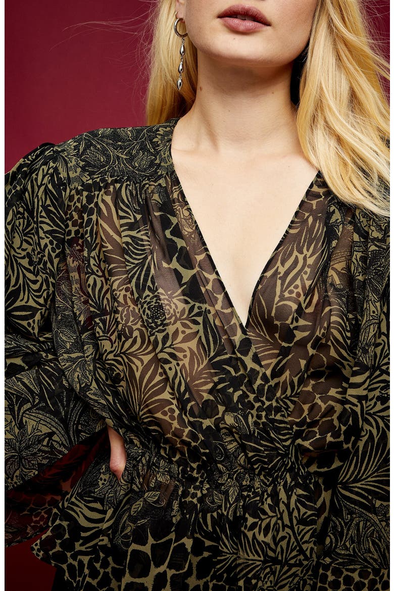 Idol Animal Print Ruffle Blouse, Alternate, color, OLIVE MULTI