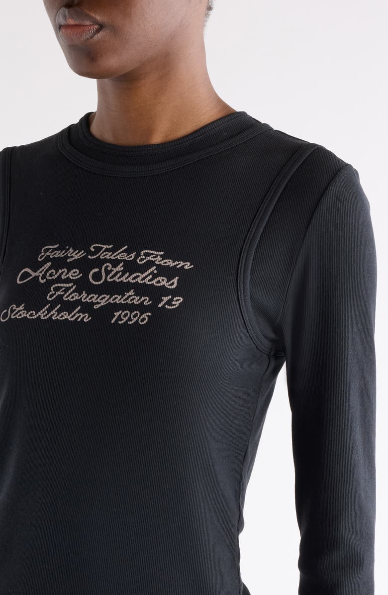 Acne Studios Elga Fairy Tale Layered Rib Top, Alternate, color, Black