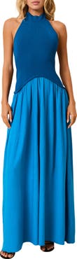 Solid & Striped The Soglio Halter Mixed Media Maxi Dress