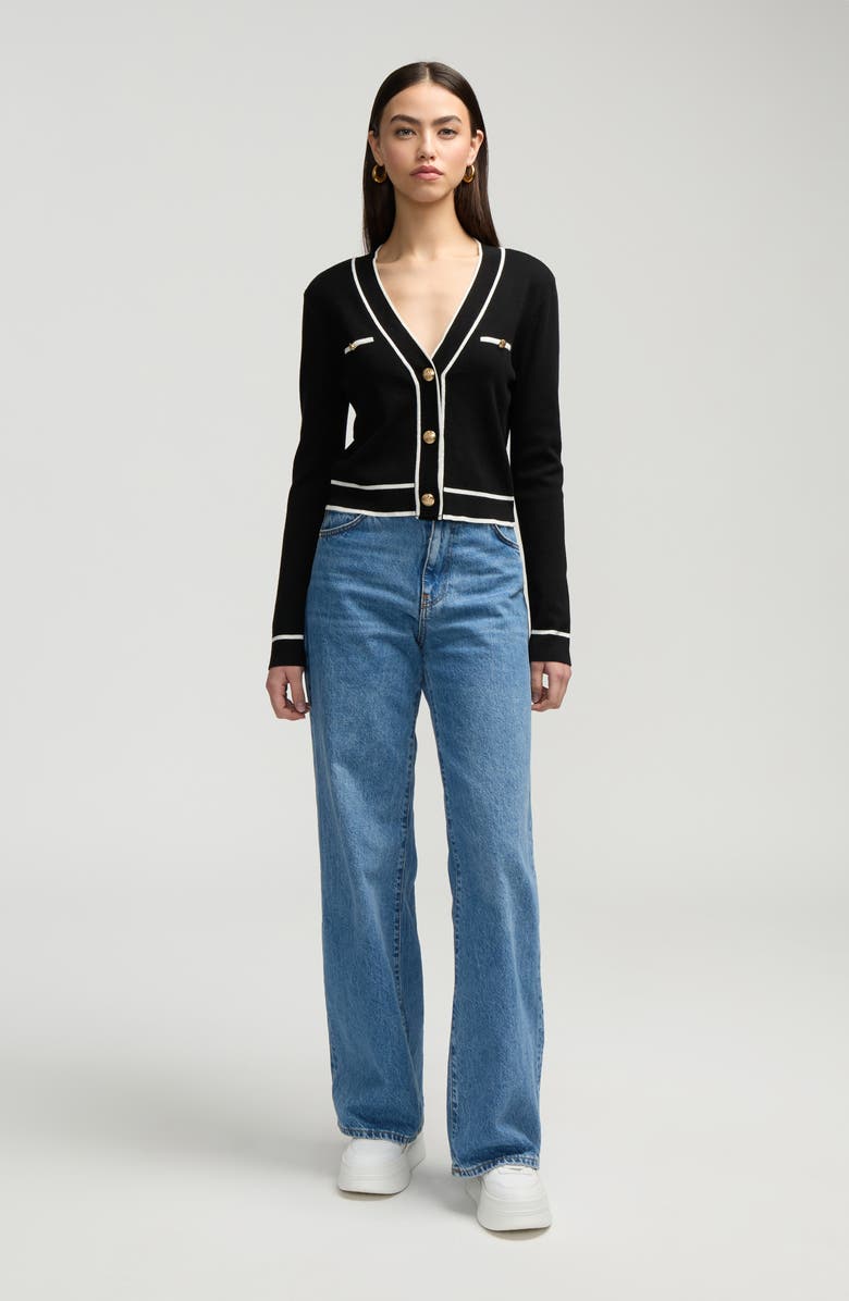 NVLT Stripe Crop Cardigan, Alternate, color, Black/ White