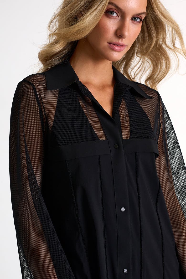 Grid Mesh Beach Shirt-Dress, Alternate, color, Black